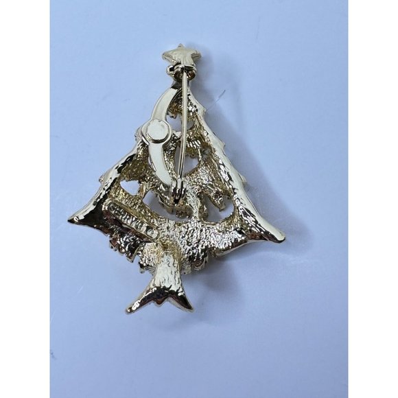 Gerrys Brooch Pin Vintage Christmas Tree Jewelry Goldtone Rhinestones Star Top - Picture 5 of 6